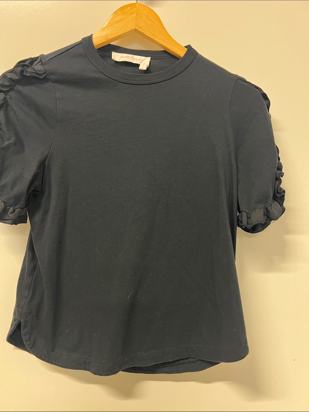SeebyChloe, Top/T Shirt, Black, Ruffle Sleeve, Size X Small